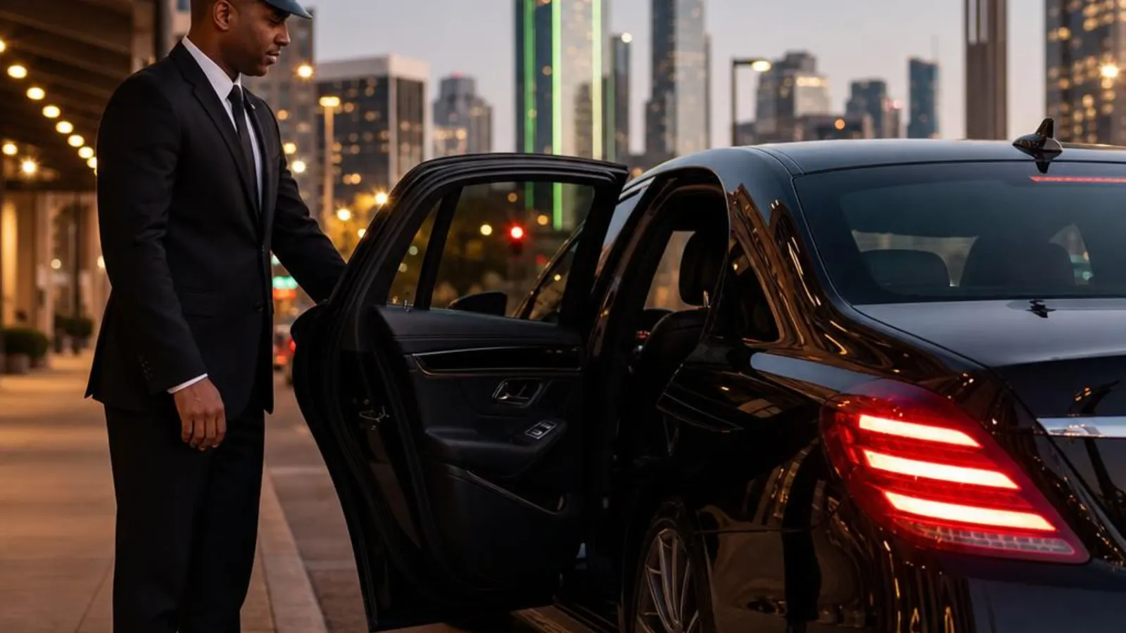 Chauffeur waiting beside a luxury SUV for an as-directed hourly charter in DFW